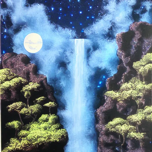 Image similar to waterfall over moon