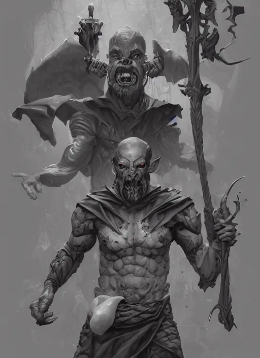 Image similar to portrait of grey goblin priest by artgerm and Craig Mullins, James Jean, Andrey Ryabovichev, Mark Simonetti and Peter Morbacher 16k