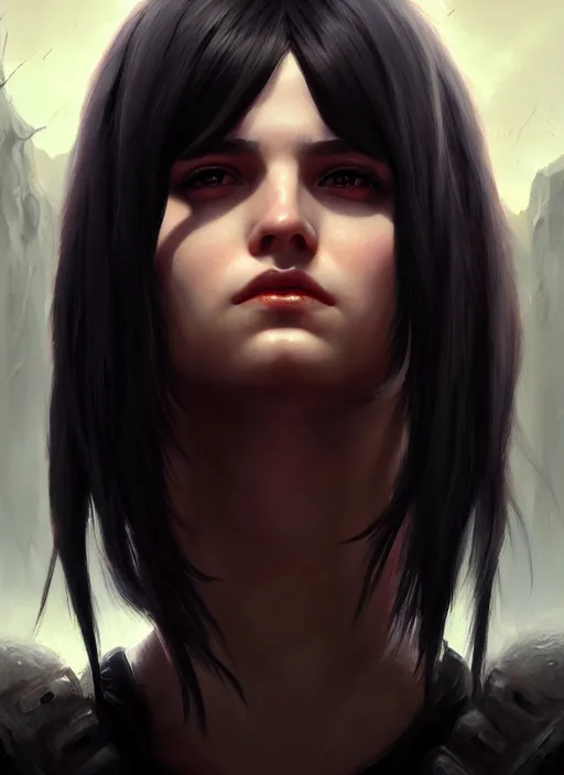 Image similar to a _ fantasy _ style _ portrait _ painting _ of young adult, black fringe hair, round face, rpg dnd oil _ painting _ unreal _ 5 _ daz. _ rpg _ portrait _ extremely _ detailed _ artgerm _ greg _ rutkowski _ greg