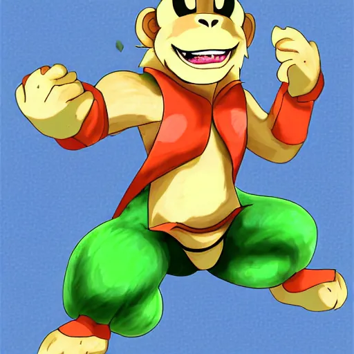 Image similar to monkey drawn by ken sugimori, digital art