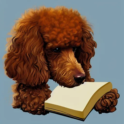 Prompt: “portrait of a poodle reading a book, artstation, high detailed”