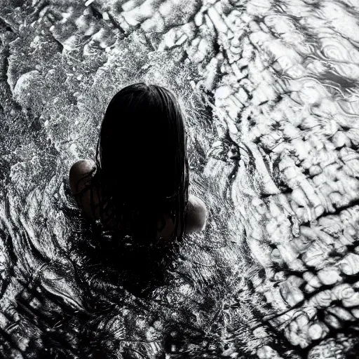 Prompt: a 2 4 mm photo of girl in water, low light, film grain, studio light, 8 k resolution