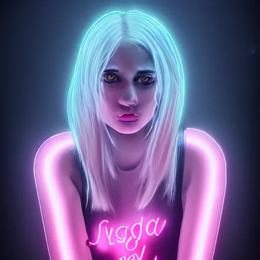 Prompt: realistic fantasy portrait of beautiful sad girl in neon light