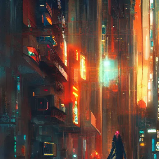 Prompt: the wanderer painting, cyberpunk version