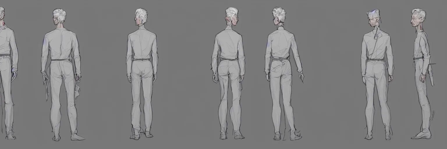 Prompt: male character study of tilda swinton, 2 0 2 2, clear faces, emotional, character sheet, fine details, concept design, contrast, kim jung gi, pixar and da vinci, trending on artstation, 8 k, full body and head, turnaround, front view, back view, ultra wide angle