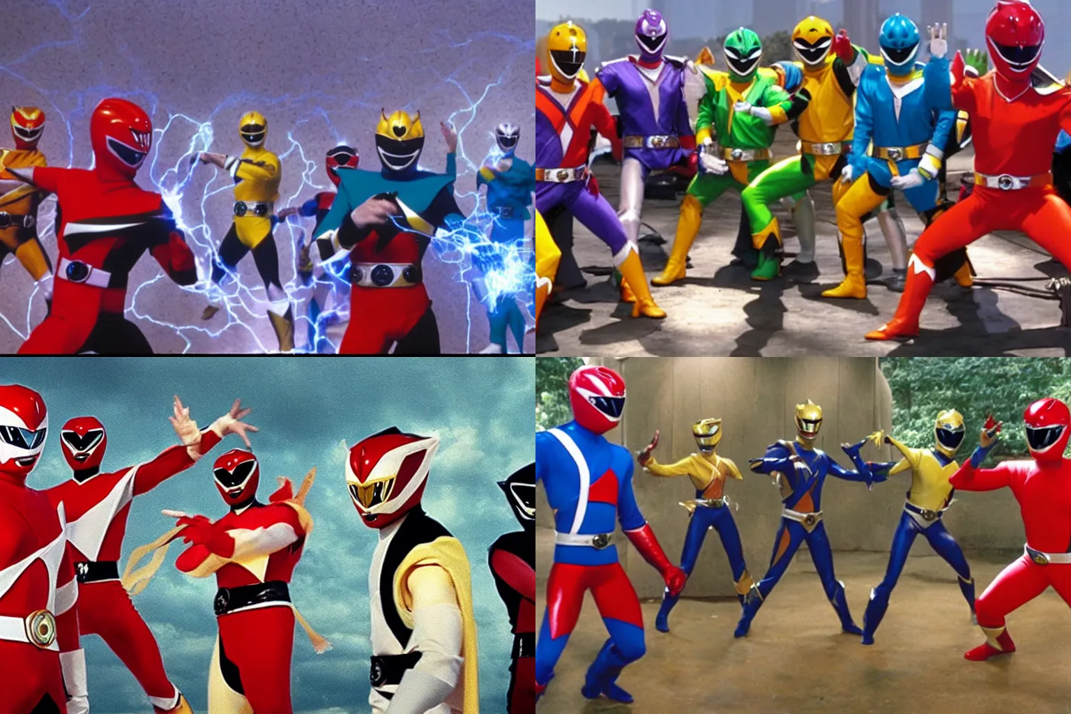 Prompt: a screenshot from an e-meeting of the power rangers