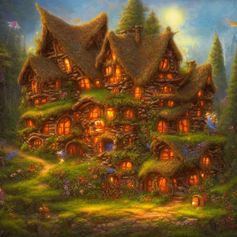 Image similar to whimsical faerie log house by Justin Gerard, 4k