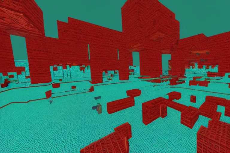 Prompt: screenshot from a custom map for doom with a turquoise color theme