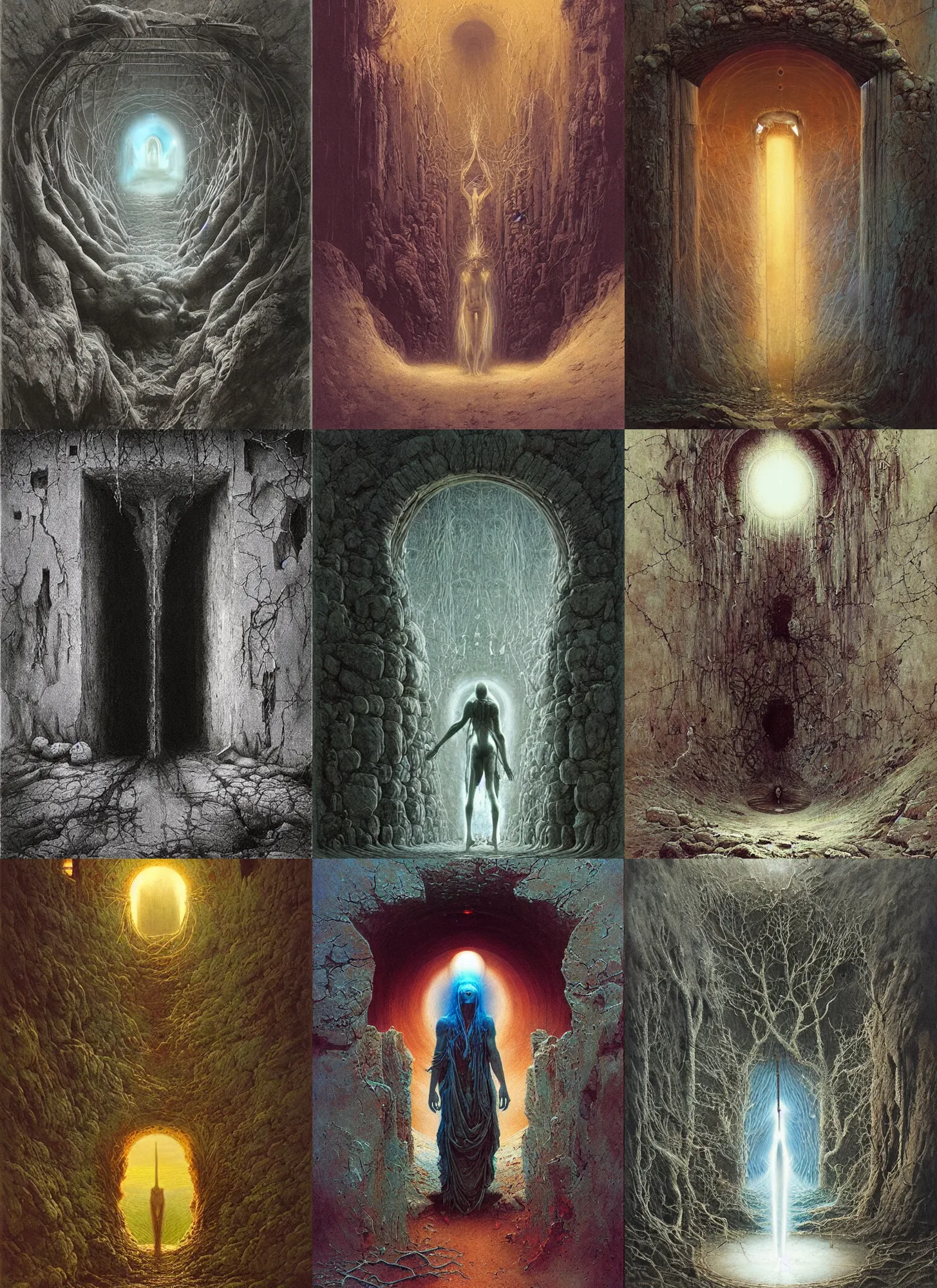 Prompt: singular portal into godhood, philosophical concept illustrated by James Gurney and Zdislaw Beksinski and Dariusz Zawadski