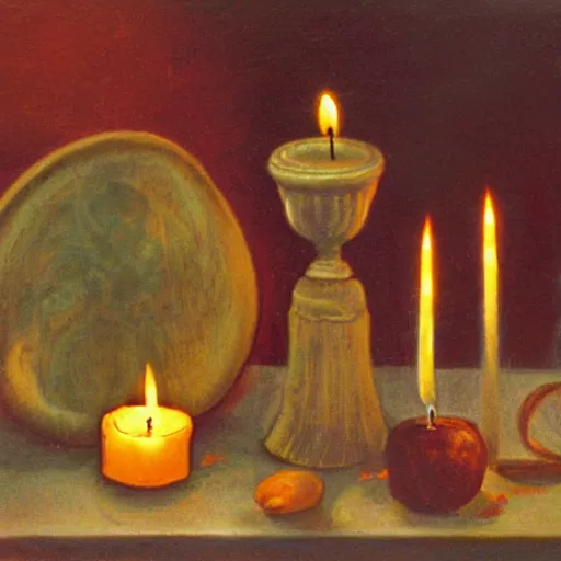 Prompt: Occult still life with candles