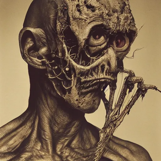 Image similar to a portrait of a creature from the beyond, body horror, by gerard brom and ansel adams