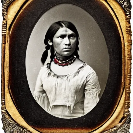 Image similar to victorian photo portrait of Predator and a native american warrior girl, 1825