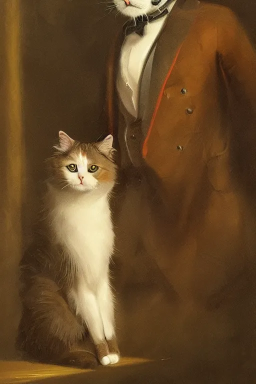 Prompt: of a gentlemen cat with the head of a british longhair cat, wearing vest suite in the night club, by greg rutkowski