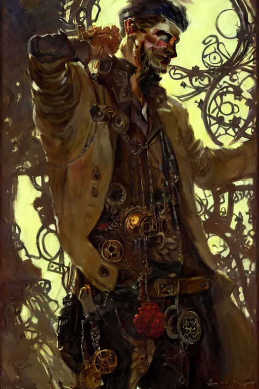 Image similar to attractive man, steampunk style, painting by gaston bussiere, craig mullins, greg rutkowski, alphonse mucha