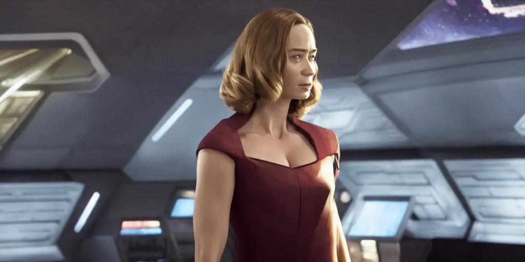 Image similar to emily blunt is the captain of the starship enterprise in the new star trek movie