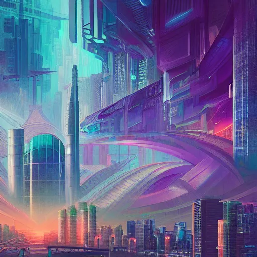 Image similar to matte painting of the sacred geometry of cyberpunk, brilliant colors, extremely detailed, very very detailed, in the style of alena aenami by Alex grey, HD, 4k, 8k