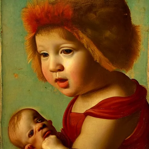 Image similar to Renaissance painting portrait of a baby