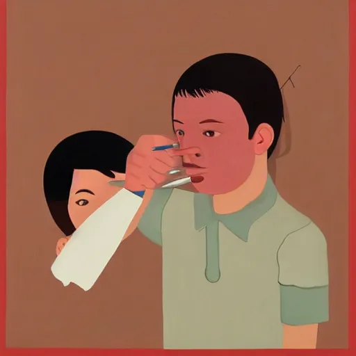 Prompt: an award - winning masterpiece painting of a man cutting his own hand, by joan cornella, trending on artstation, featured on pixiv, detailed, hd,