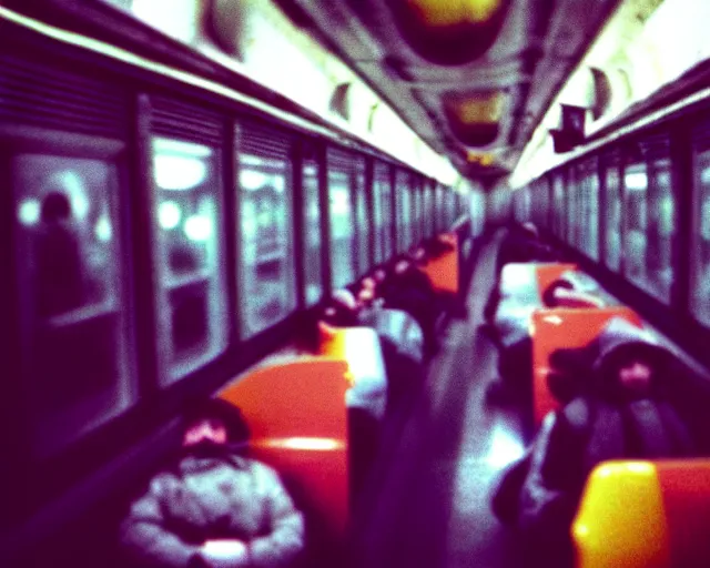 Image similar to a lomography photo of rumble between two xenomorphs in soviet train this morning, bokeh,