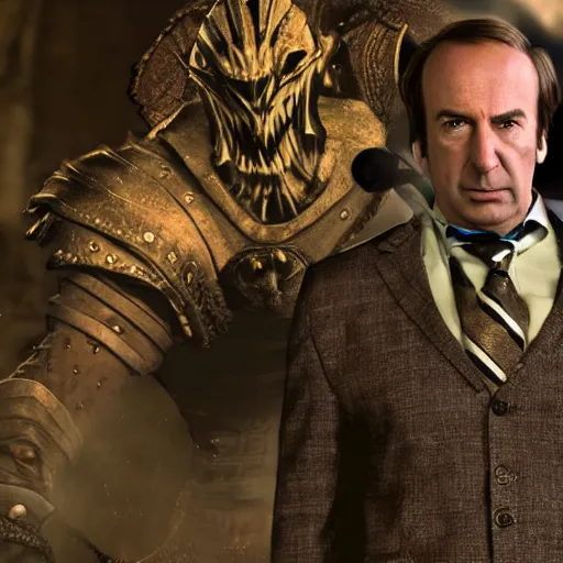 Prompt: Saul Goodman as a Dark Souls boss