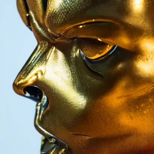 Image similar to a close up photo of a detailed golden statue of Black Panther, 8K,