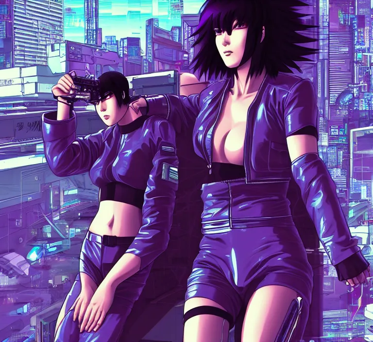 Image similar to motoko kusanagi riding a cyberpunk vehicle in a grungy cyberpunk megacity, bosozoku gang war, cyberpunk vaporwave, by phil jimenez, artgerm, sola digital arts, anti aliasing, raytracing