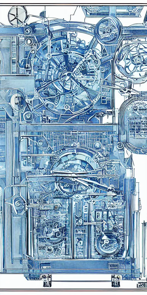 Image similar to highly detailed blue print of a time machine