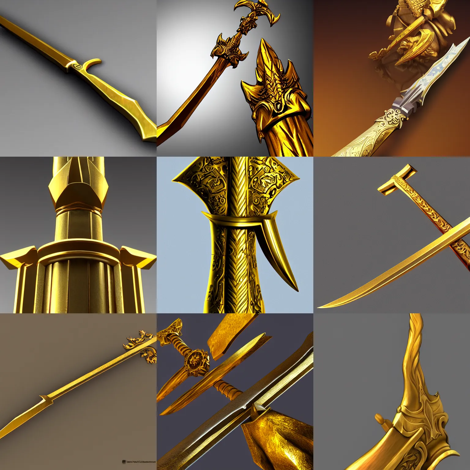 Prompt: cool golden great sword, artstation, 8 k, interesting angle