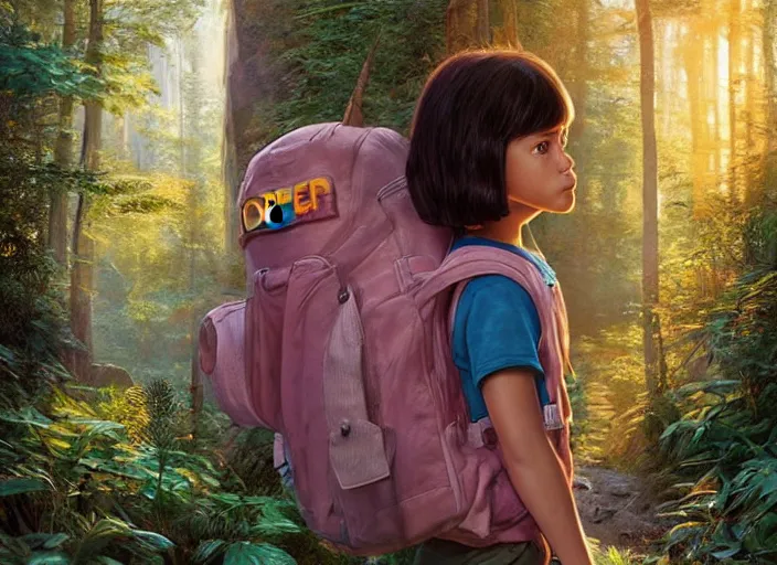 Image similar to real teen dora the explorer. epic cinematic hyperrealism masterpiece. realistic poster with shaded lighting by craig mallismo, artgerm, jeremy lipkin and michael garmash, unreal engine, radiant light, detailed and complex environment, octane photoreal 3 d render, art station trends