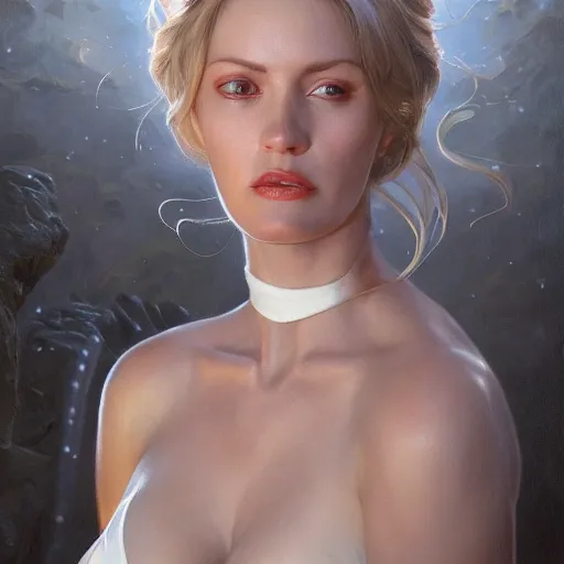 Image similar to Albedo Woman in White, detailed, centered, digital painting, artstation, concept art, donato giancola, Joseph Christian Leyendecker, WLOP, Boris Vallejo, Breathtaking, 8k resolution, extremely detailed, beautiful, establishing shot, artistic, hyperrealistic, beautiful face, octane render, cinematic lighting, dramatic lighting, masterpiece