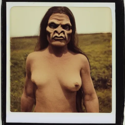 Prompt: polaroid of candid female orc by Tarkovsky