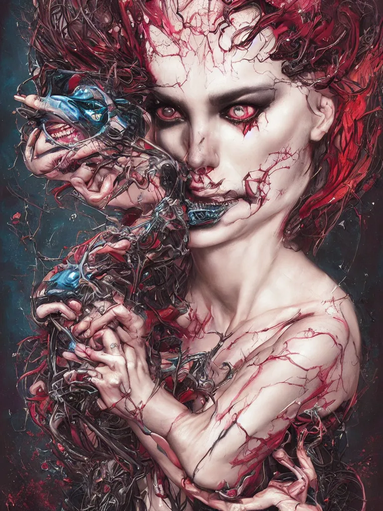 Image similar to a dream portrait of a gorgeous succubus dancing, beautiful, terrifying, melting, webbing, 8 k, by tristan eaton, stanley artgerm, tom bagshaw, greg rutkowski, carne griffiths, ayami kojima, beksinski, giger, trending on deviantart, face enhance, hyper detailed, minimalist, horror, full colour