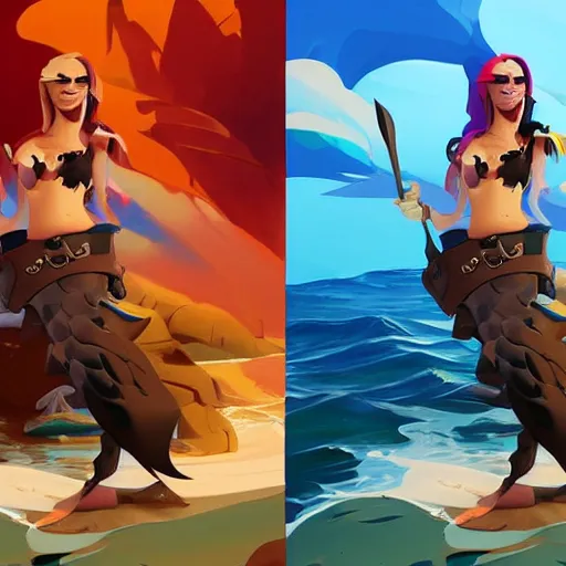 Image similar to painting jack the pirate mermaid on sea of thieves game avatar hero smooth face median photoshop filter cutout vector behance hd by jesper ejsing, by rhads, makoto shinkai and lois van baarle, ilya kuvshinov, rossdraws, illustration, art by ilya kuvshinov and gustav klimt