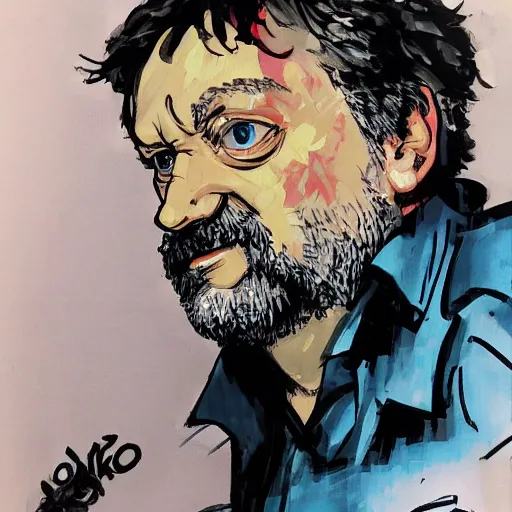 Image similar to slavoj zizek in a jojo pose, oil on canvas by yoji shinkawa