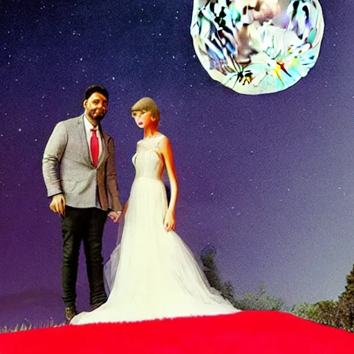 Prompt: Taylor swift marrying joe alwin in the moon