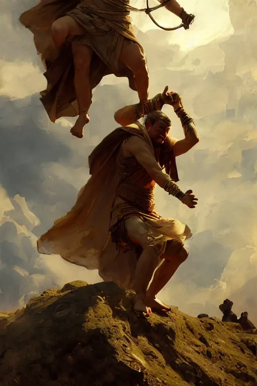 Image similar to ancient roman steve buscemi ascending wearing the civic crown while he levitates and hovers above the ground glowing with power small rocks and pebbles begin lifting off the ground around him, art by anders zorn, wonderful masterpiece by greg rutkowski, beautiful cinematic light, american romanticism by greg manchess, jessica rossier