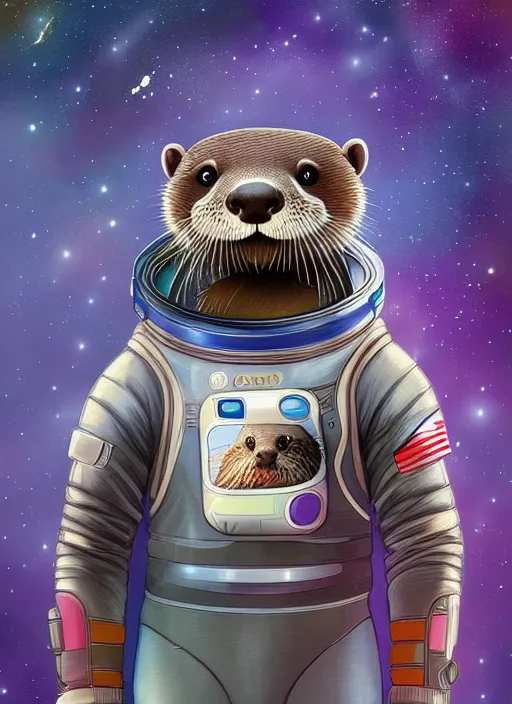 Prompt: a beautiful portrait of a cute otter in a space suit, galaxy, detailed, artstation