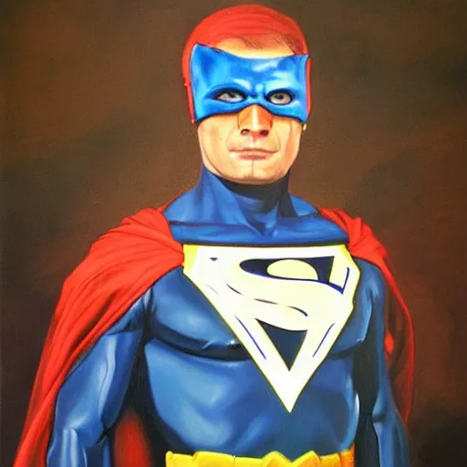 Image similar to portrait of a blue baby seal dressed as a super hero, oil painting by alex ross