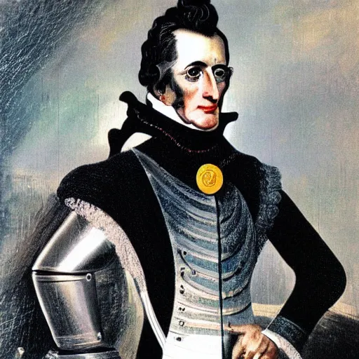 Image similar to andrew jackson wearing a suit of armor, salvador dali painting