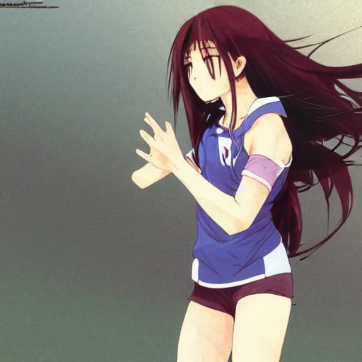 Image similar to a girl is running, sport clothing, anime style, long hair, hair down, symmetrical facial features, realistic hands anatomy, from yowamushi pedal, hyper realistic, rule of thirds, extreme detail, detailed drawing, trending pixiv, realistic lighting, by alphonse mucha, greg rutkowski, sharp focus, backlit, high budget show