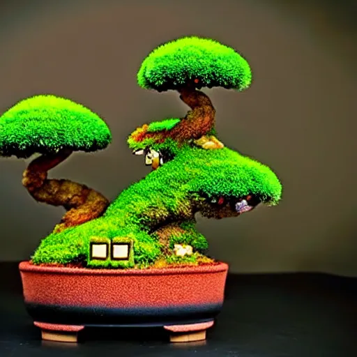 Prompt: a super mario brothers themed bonsai tree, cinematic lighting