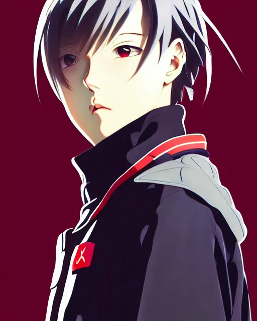 Image similar to ilya kuvshinov anime illustration of male character wearing yeezy streetwear, last exile, murata range, fine detail, perfect anime face, dramatic lighting, dynamic composition, art deco, cel shading, vivid, stippled lighting, rich texture, yoshinari yoh, alphonse mucha, takashi murakami, ( ( ( colorful ) ) )