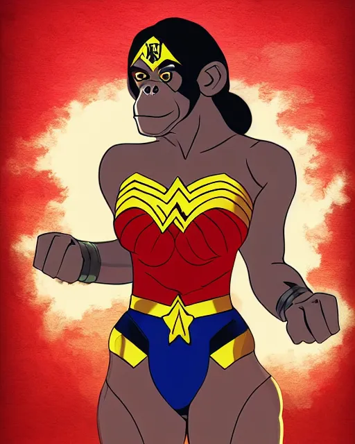 Prompt: Chimpanzee as Wonder Woman, Trending on Artstation