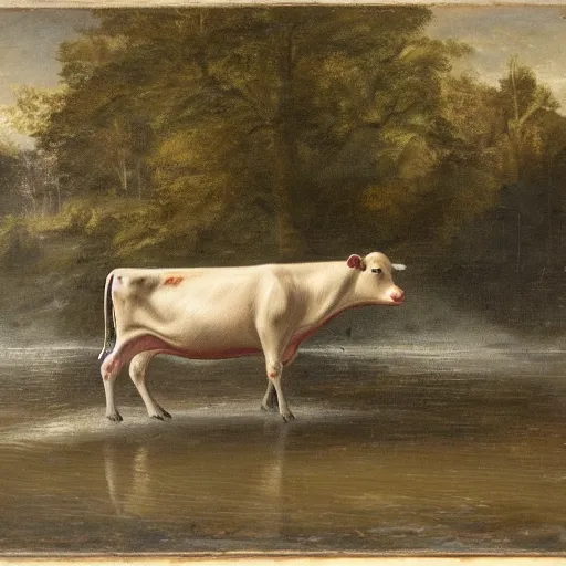 Prompt: a cow in a river, haagse school