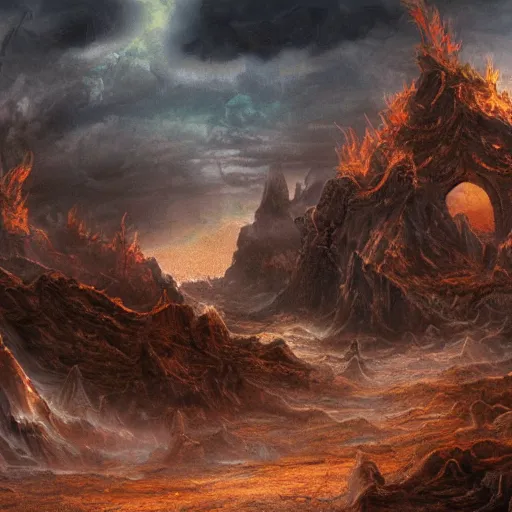 Image similar to hell landscape detailed matte painting