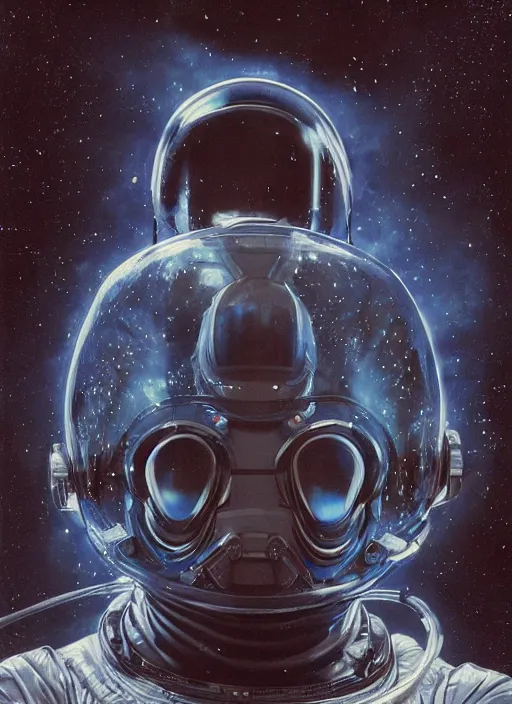 Prompt: astronauts aliens in dark and empty void underwater - complex and hyperdetailed technical suit. reflection and dispersion materials. glowing helmet. rays and dispersion of light. volumetric light. 5 0 mm, f / 3 2. noise film photo. flash photography. ultra realistic, wide angle. poster by wayne barlowe, hajime sorayama aaron horkey, craig mullins