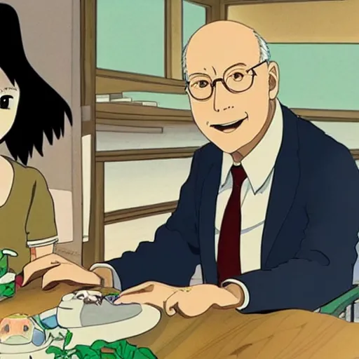 Image similar to “ anime klaus schwab by studio ghibli, very detailed, film still ”