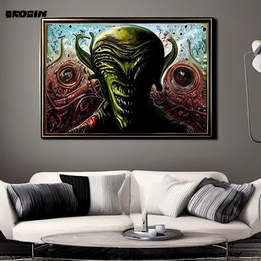 Prompt: alien long head big brain grotesque cosmic horror gothic style oil painting heavy blobs brushstrokes