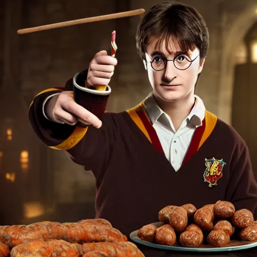 Prompt: harry potter and gifts of sausage, octane render