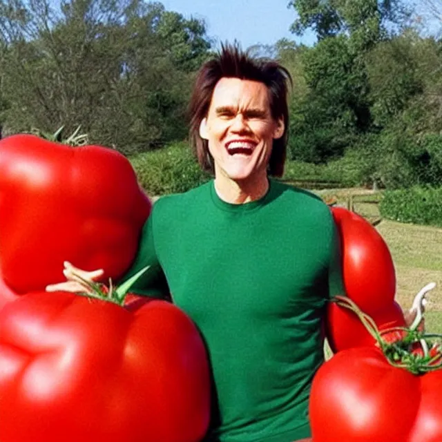 Image similar to jim carrey in a tomato costume